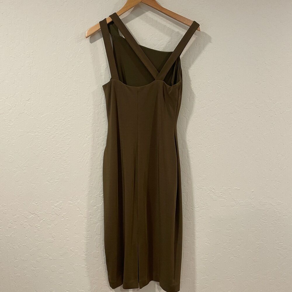 ~ Lauren Ralph Lauren 8 Cocktail Dress LRL Lined Midi Stretch Olive Asymmetrical - Picture 6 of 16